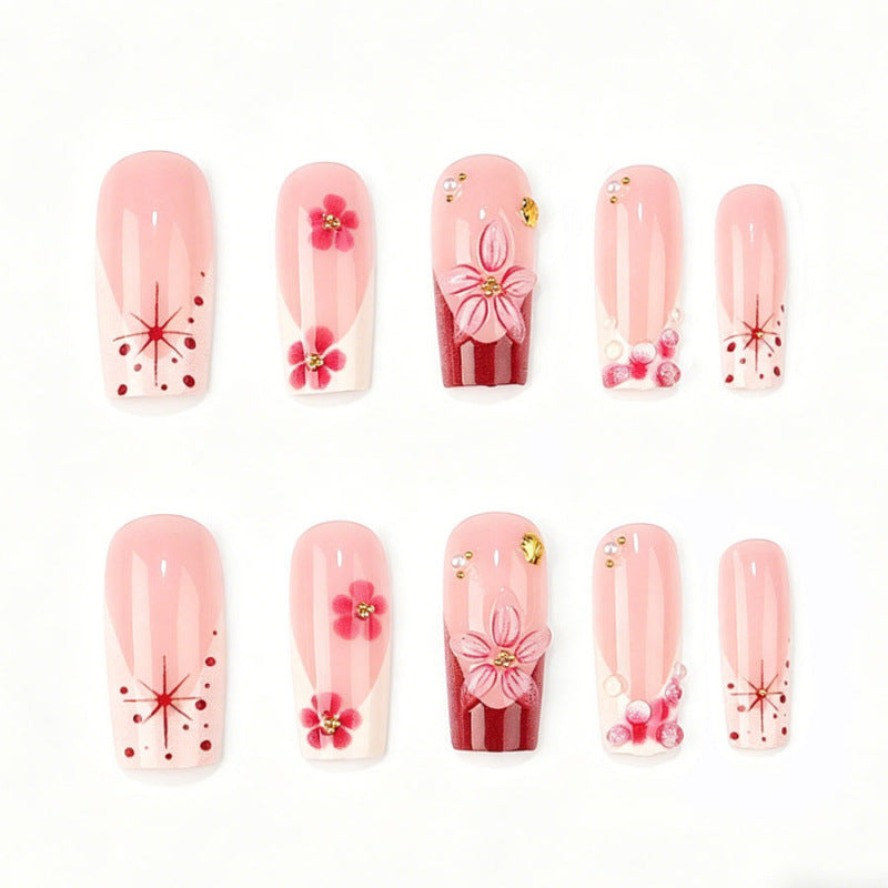 Blossom Elegance Medium Square Pink Nails with Floral Accents