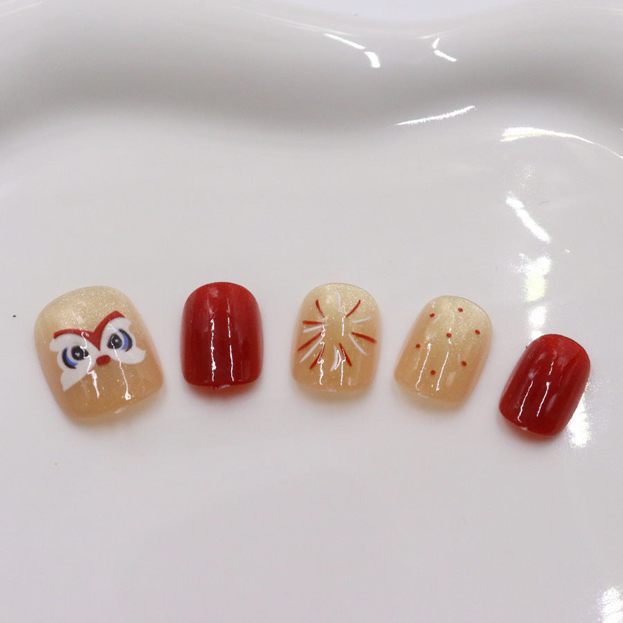Festive Flair Short Square Red and Gold Design Press On Nail Set
