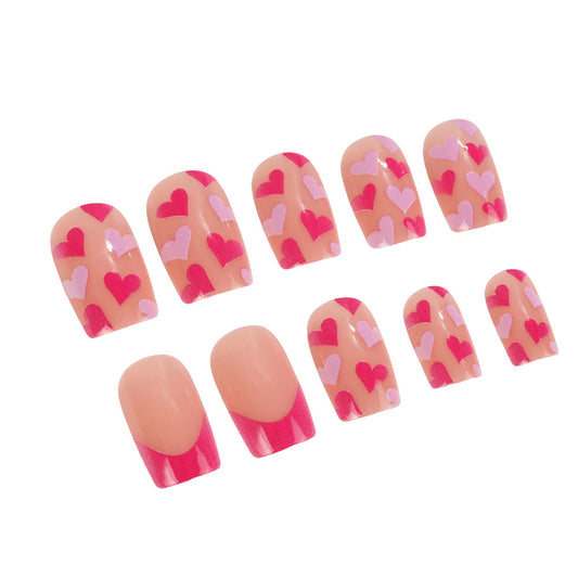 Love Your Style Vibrant Medium Square Press On Nails in Natural Pink with Heart Design