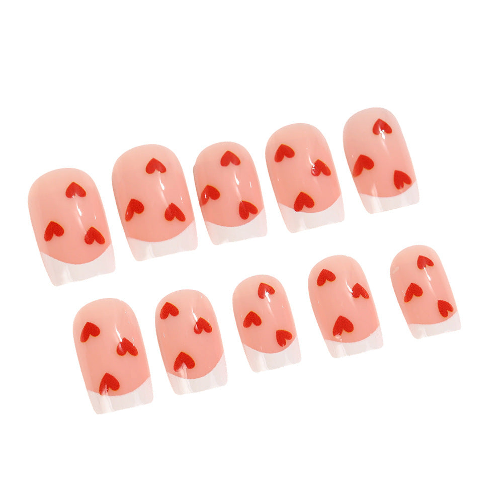 Love Blooms Elegant Medium Square Soft Pink with Heart Design Press On Nail Set