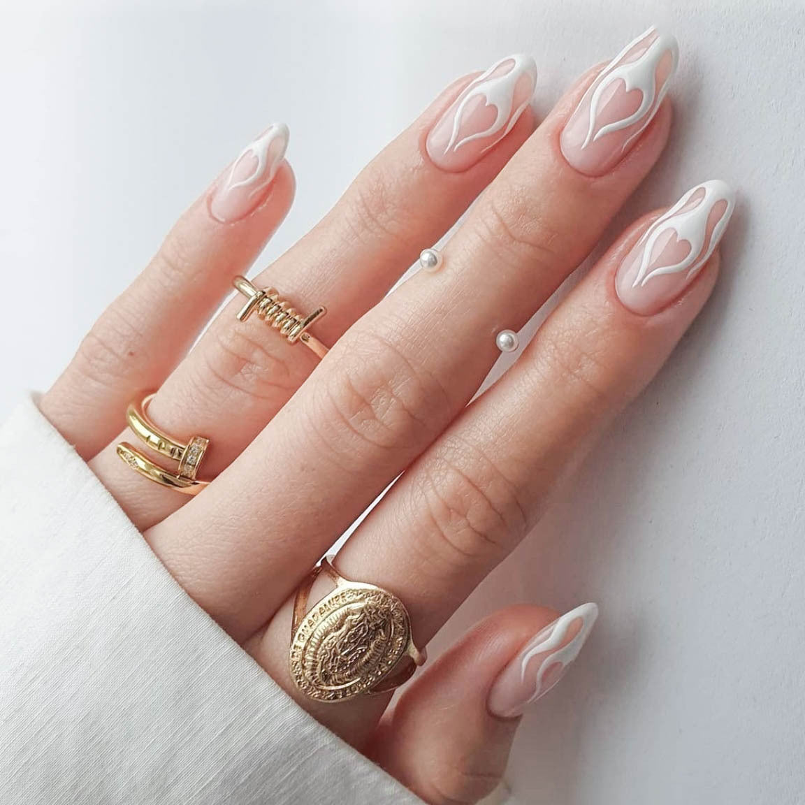 Enchanted Elegance Medium Almond Pink Press On Nails with Heart Accent Design