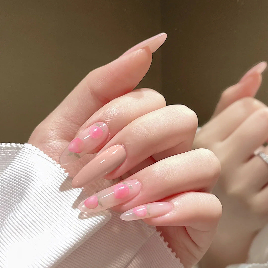 Spring Blossom Long Stiletto Pink Ombr‚Äö√¢√†≈í¬© Press On Nail Set with Floral Accents