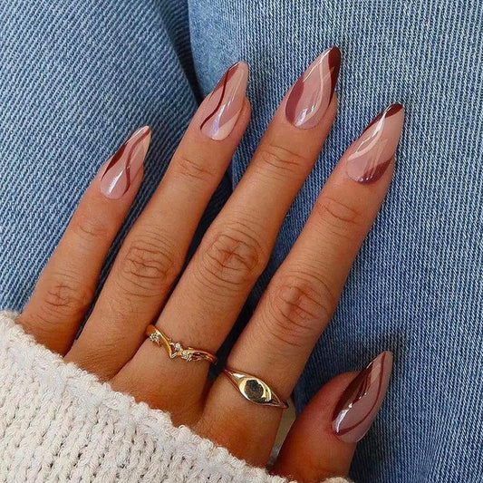Chic Elegance Long Almond Burgundy Ombre Press On Nail Set with Glossy Finish