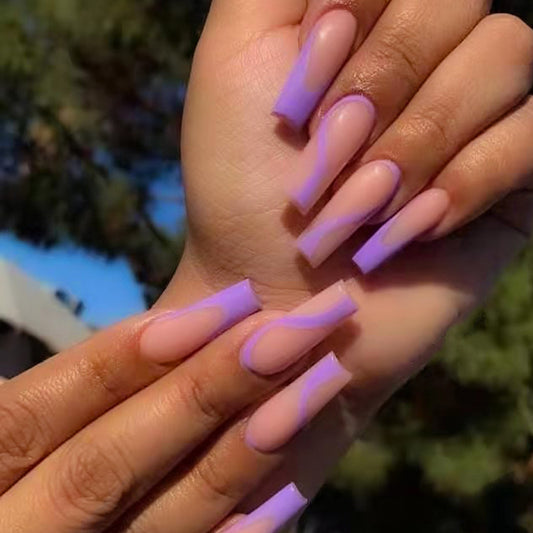 Lavender Dreams Extra Long Coffin Purple Ombre Press On Nail Set with Shimmer Finish