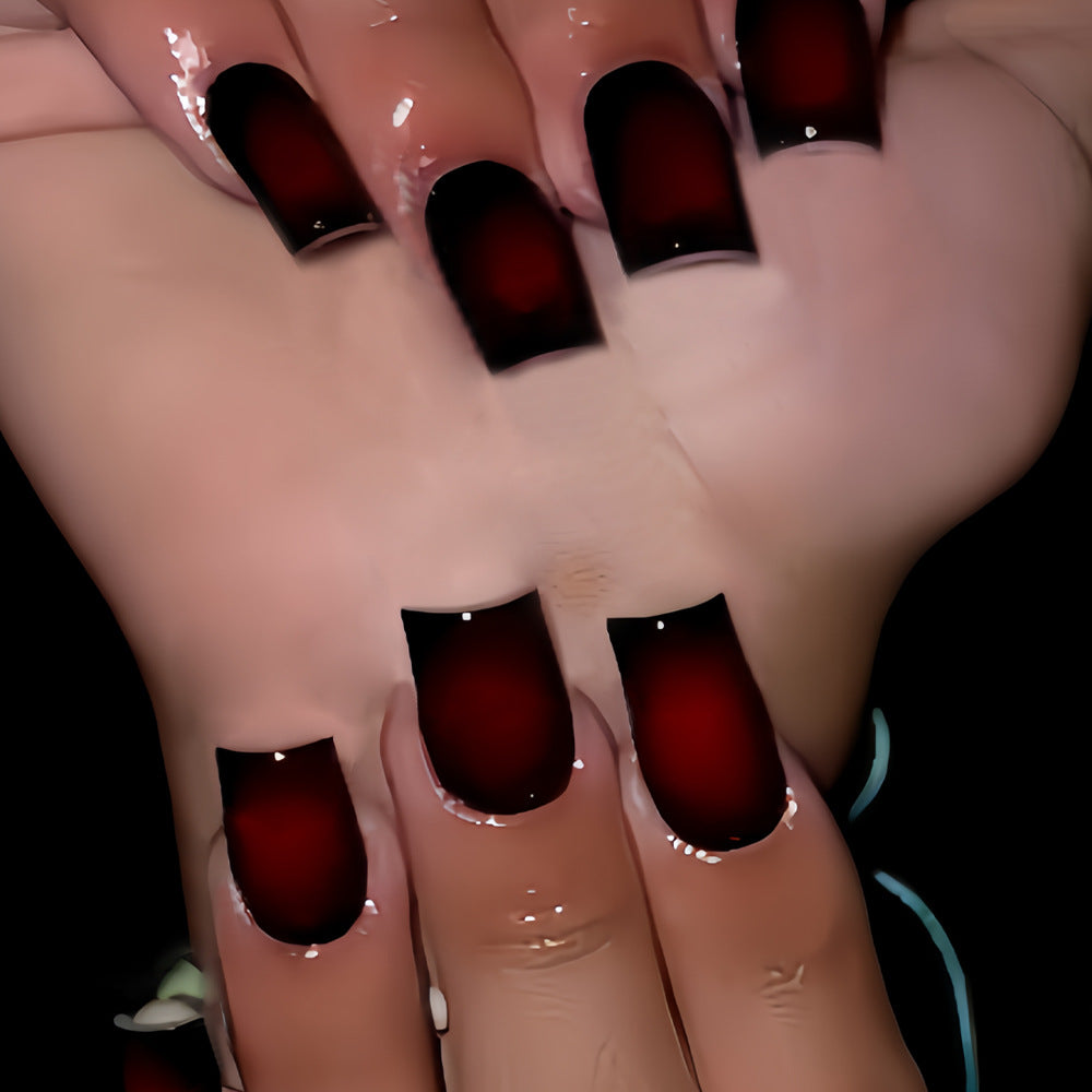 Mystical Velvet Medium Square Glossy Black to Deep Red Ombre Press on Nail Set