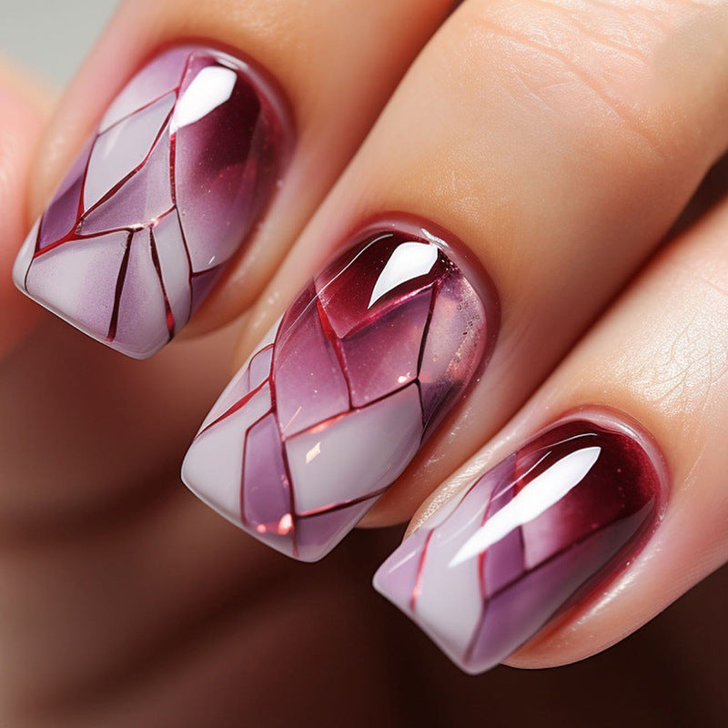 Mosaic Lady Medium Square Purple Glossy Press On Nails