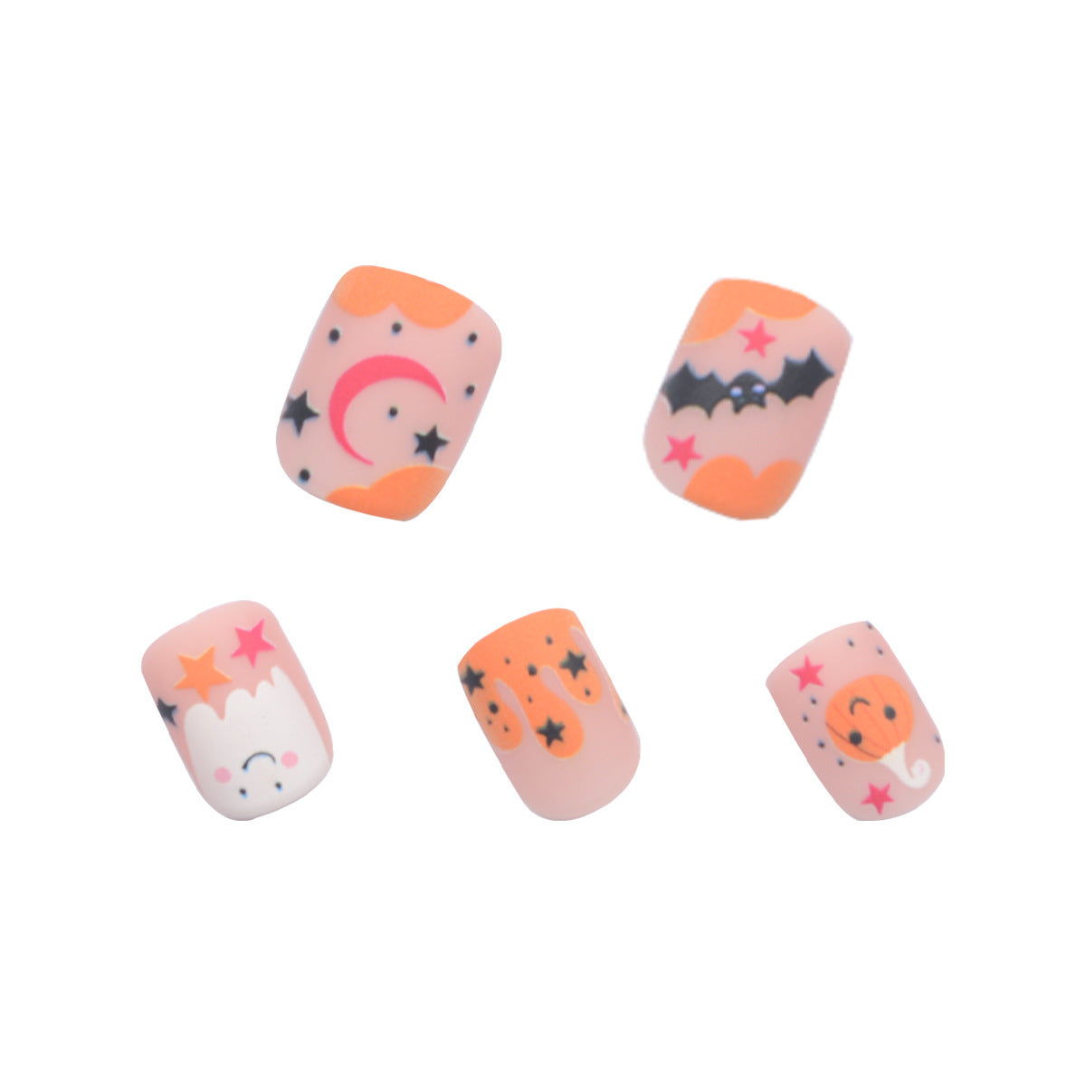 Enchanted Whimsy Medium Length Square Peach Press On Nail Set with Cute Animal Designs
