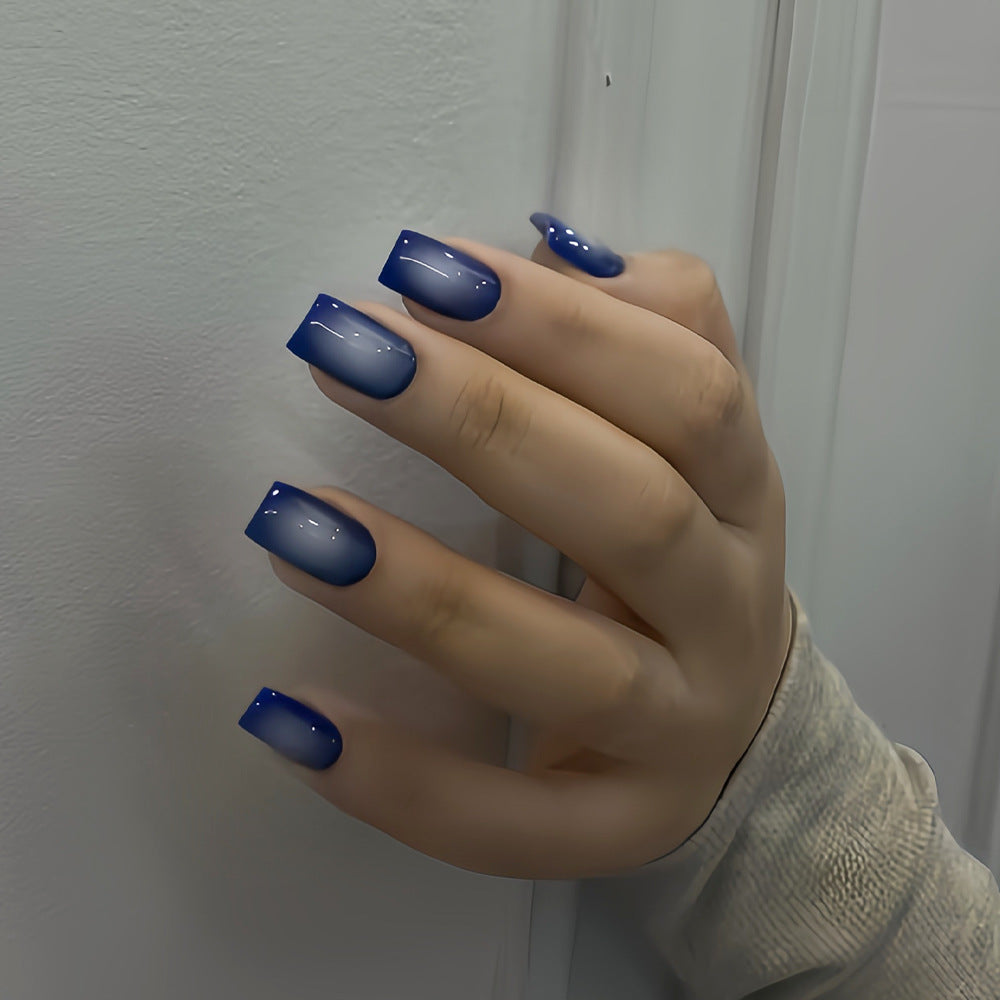 Ocean Breeze Square Medium Ombre Blue Press-On Nail Set with Glossy Finish