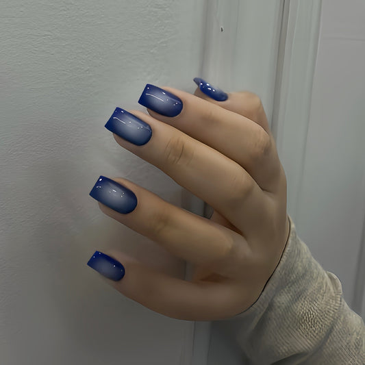 Ocean Breeze Square Medium Ombre Blue Press-On Nail Set with Glossy Finish