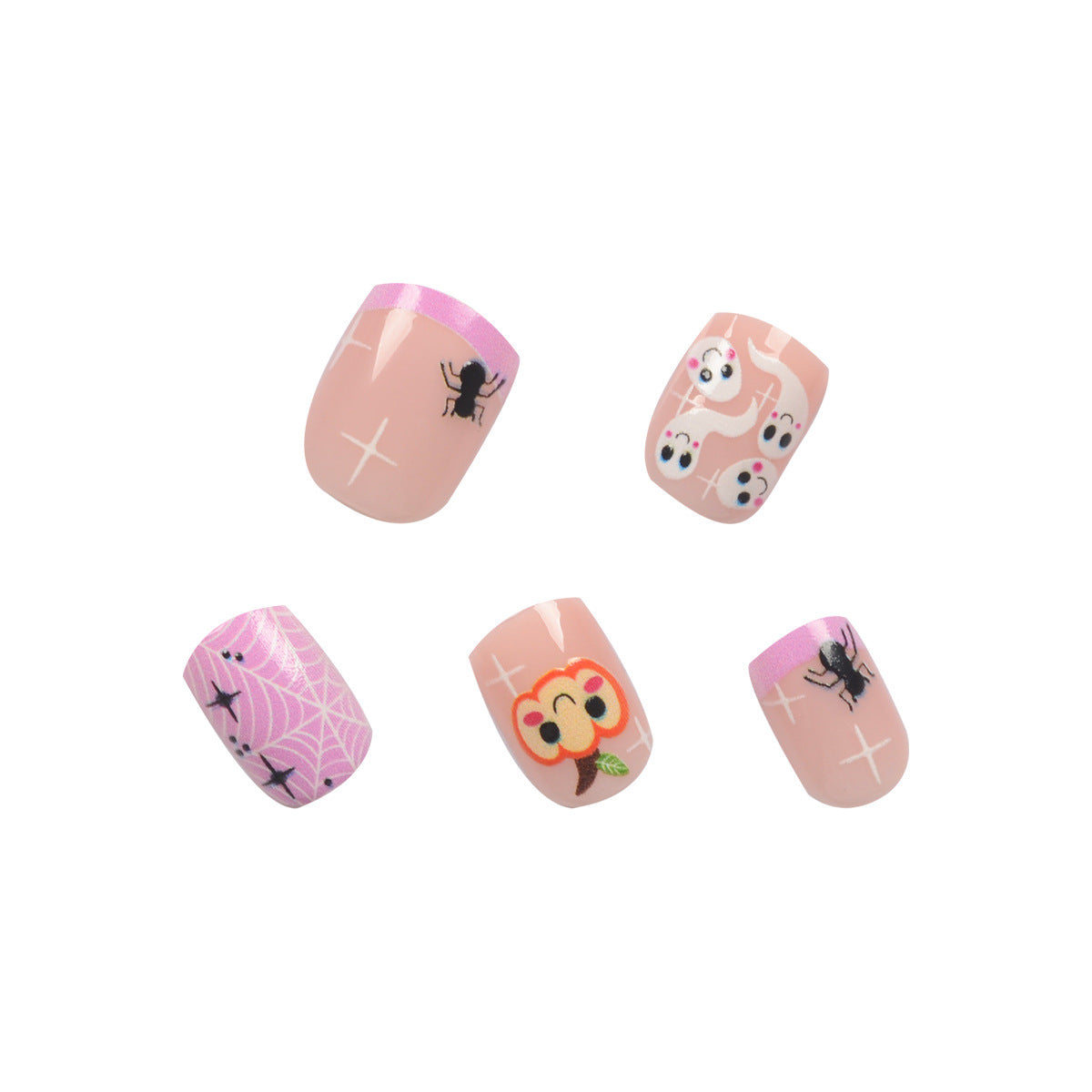 Enchanted Garden Collection Short-Length Square Peach Press On Nail Set with Adorable Animal Accents