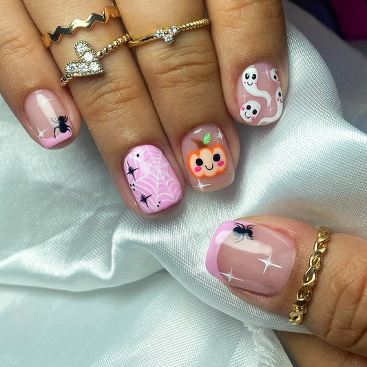 Enchanted Garden Short Length Square Pink Press On Nails with Cute Animal Accents