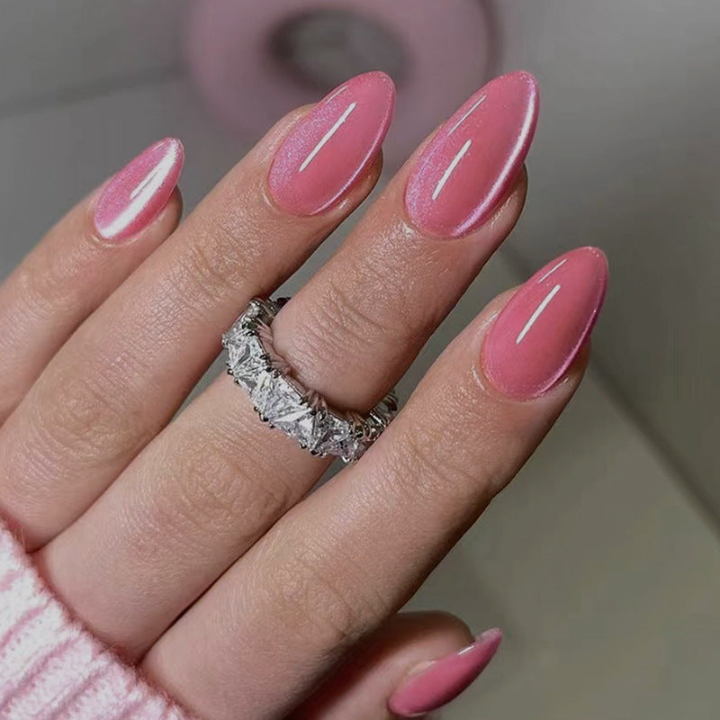 Elegant Chic Long Almond Pink Press On Nails with High Gloss Finish