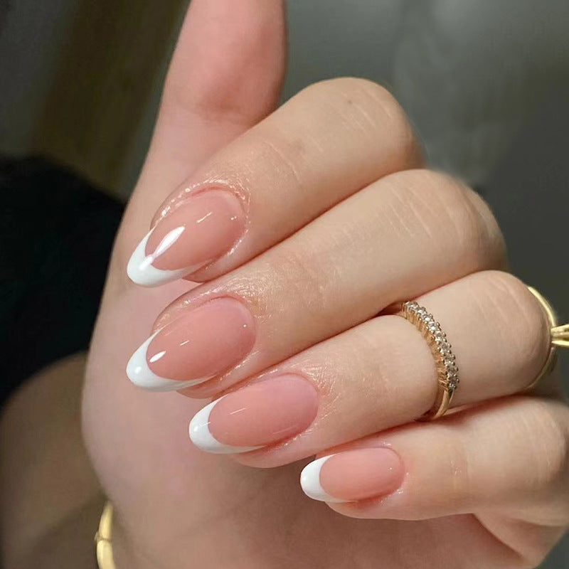 Elegant Evening Almond Medium Length French Ombre Nail Set ‚àö√™ Classic Pink to White Gradient Press-On Nails