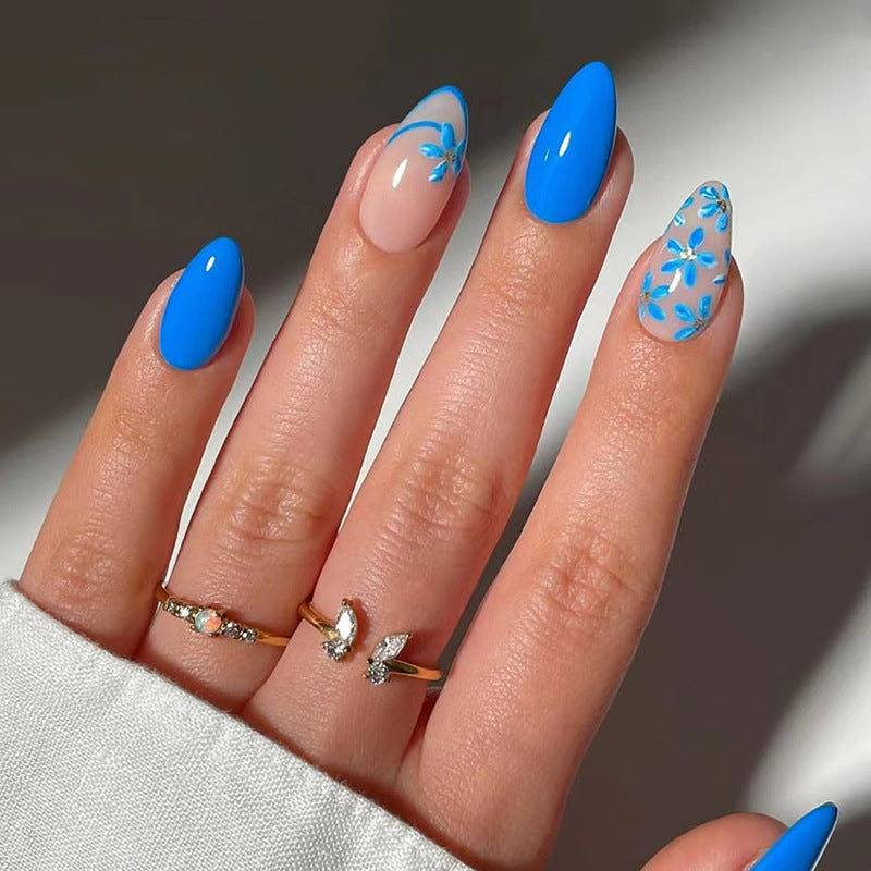 Ocean Escape Medium Almond Sky Blue Press On Nail Set with Elegant Butterfly Accents