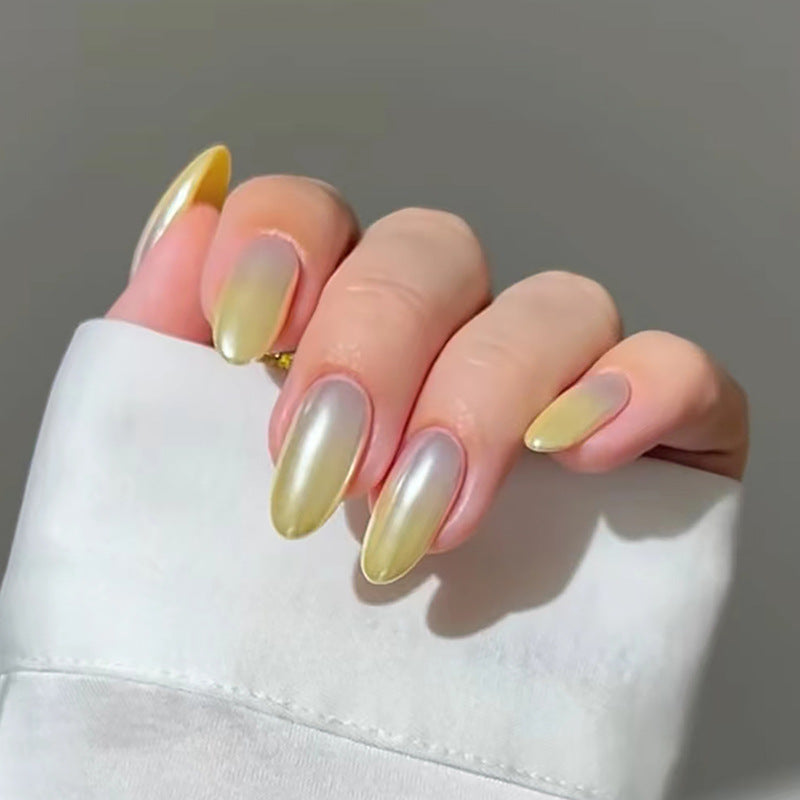 Summer Glow Medium Oval Beige Ombre Press on Nails with Reflective Sheen Finish