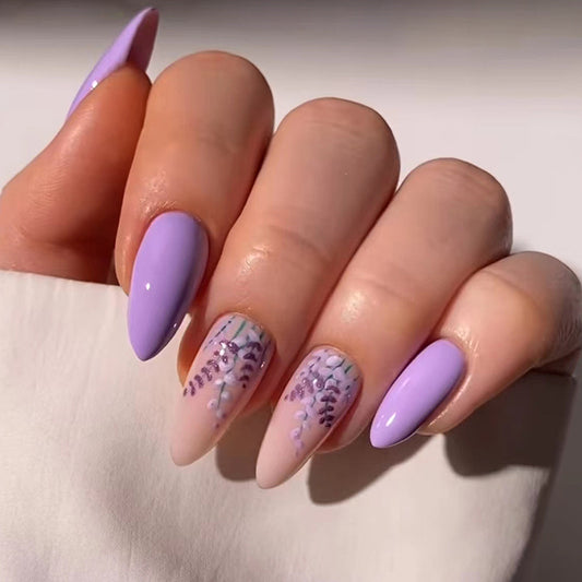 Lavender Dream Long Stiletto Purple Press On Nail Set with Accent Glitter Design