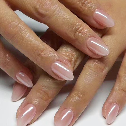 Elegant Bridal Bliss Short Almond Pale Pink Press On Nail Set with Glossy Finish