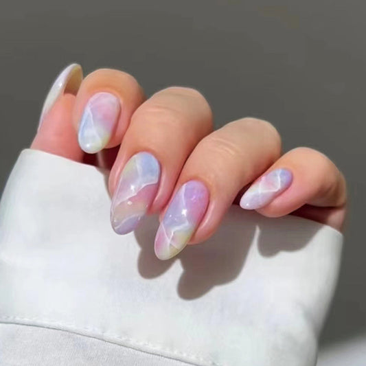 Enchanted Opal Essence Medium Almond Shape Iridescent Press On Nail Set with Holographic Shine