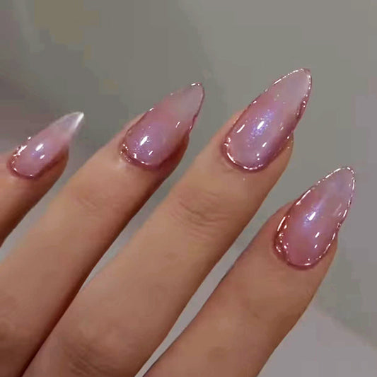 Glamour Glitter Medium Almond Light Pink Iridescent Press On Nail Set