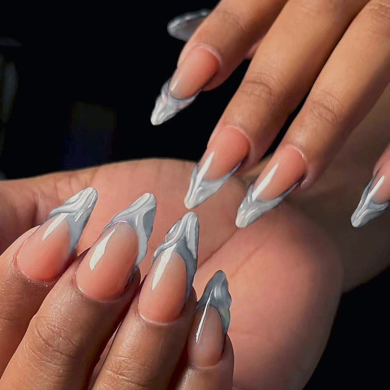 Enchanted Elegance Long Almond Beige and Marble Swirl Press On Nail Set