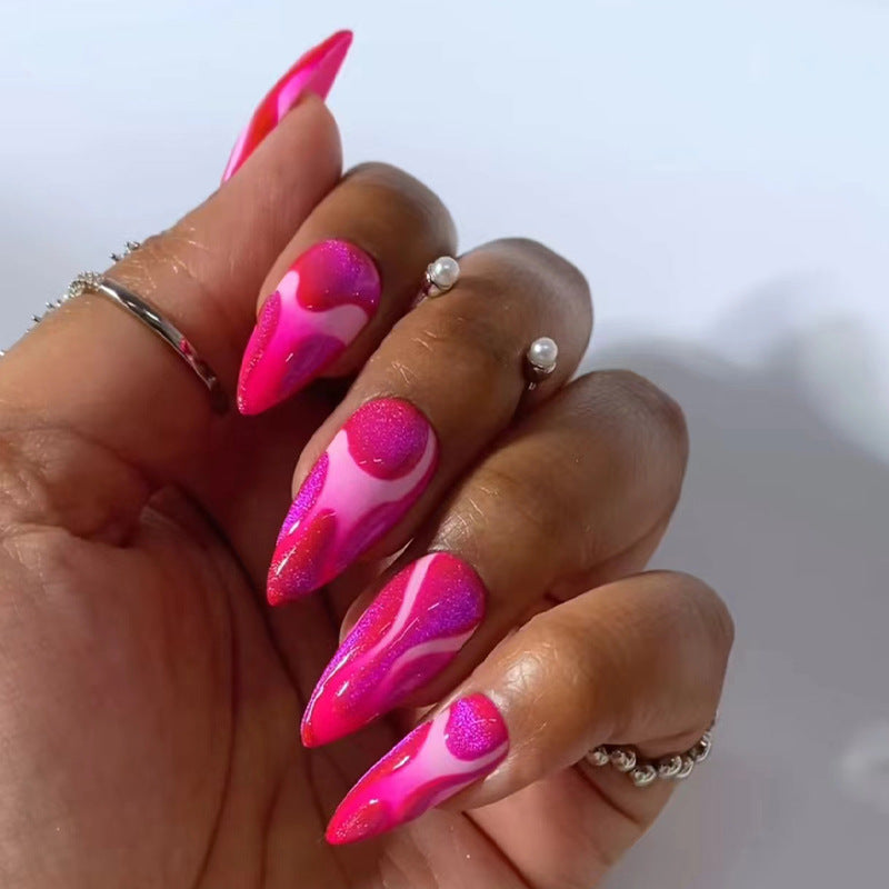 Summer Splash Long Almond Pink Ombr‚âàŒ© Press On Nails with Pearl Accents