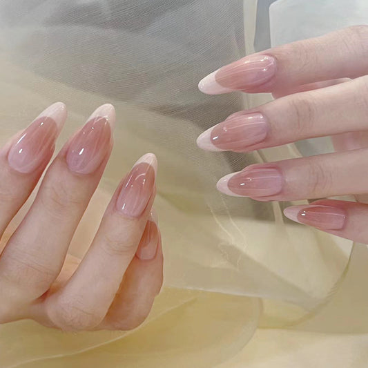 Elegant Bridal Collection Medium Almond Shaped Pale Pink Press-On Nail Set with Glossy Finish
