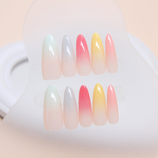 Summer Sorbet Long Stiletto Gradient Press On Nail Set in Pastel Rainbow Ombre Finish