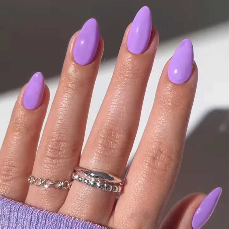 Lavender Dreams Medium Almond Shaped Press On Nail Set with Glossy Finish in Pastel Purple