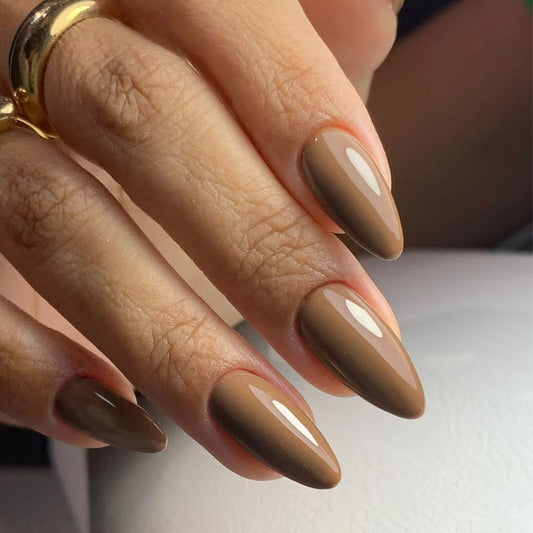 Elegant Coffee Ombre Medium Almond Press On Nail Set with Glossy Finish