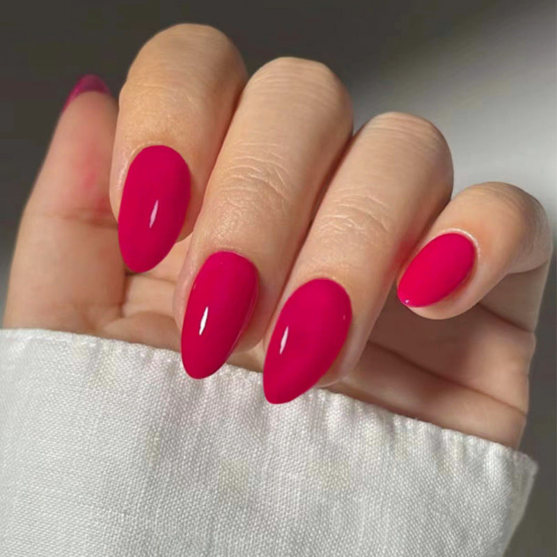 Chic Glamour Medium Almond Hot Pink Press On Nails with High Gloss Finish