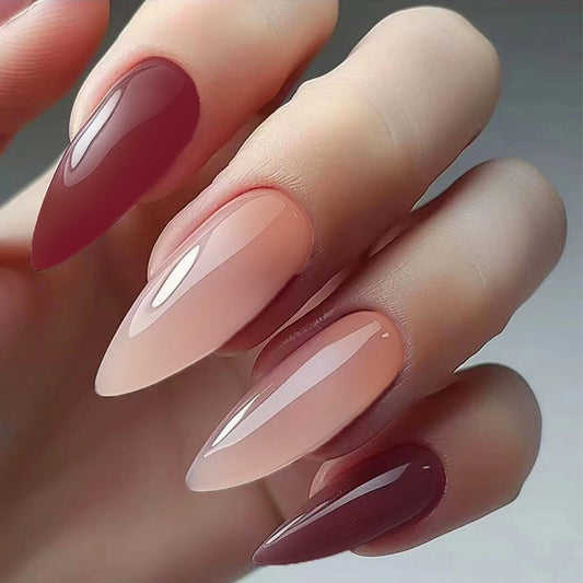 Elegant Affair Extra Long Stiletto Gradient Beige Ombre Press On Nail Set with Glossy Finish