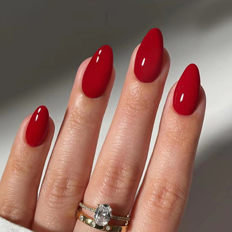 Glamorous Romance Medium Almond Shape Glossy Red Press On Nail Set with Stiletto Style Design