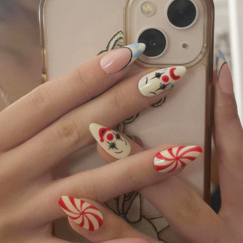 Whimsical Wonderland Medium Almond Multicolor Press On Nail Set Featuring Fun Holiday Designs