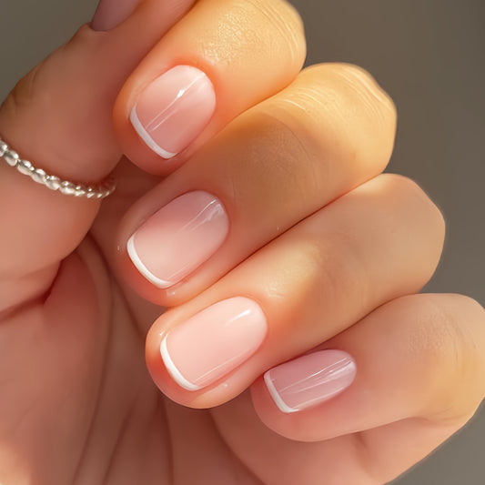 Chic Elegance Medium Square Press On Nail Set in Soft Pink with Elegant White Tips