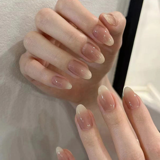 Elegant Dream Ombre Medium Almond Natural Beige Gradient Press On Nail Set