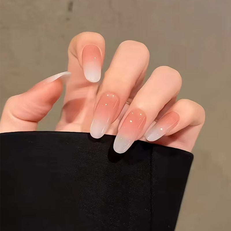 Glamorous Sunset Shape Long Almond Gradient Pink and White Press on Nail Set with Sparkling Accents