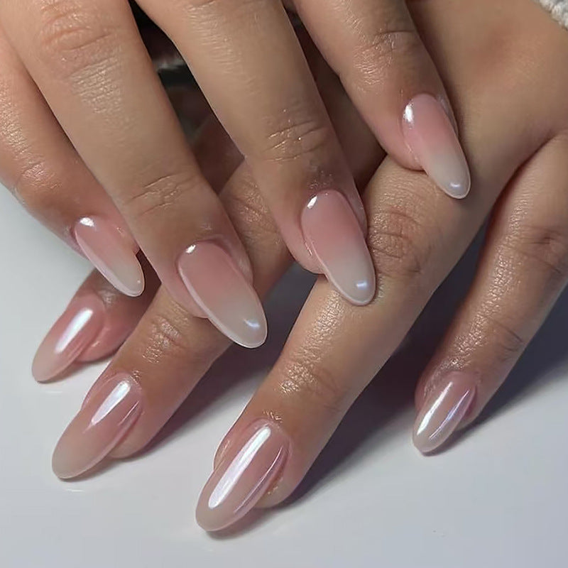 Enchanting Ombre Long Almond Pink Press On Nail Set with High Gloss Finish
