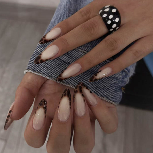 Chic Safari Long Almond Beige and Brown Gradient Animal Print Press-On Nail Set