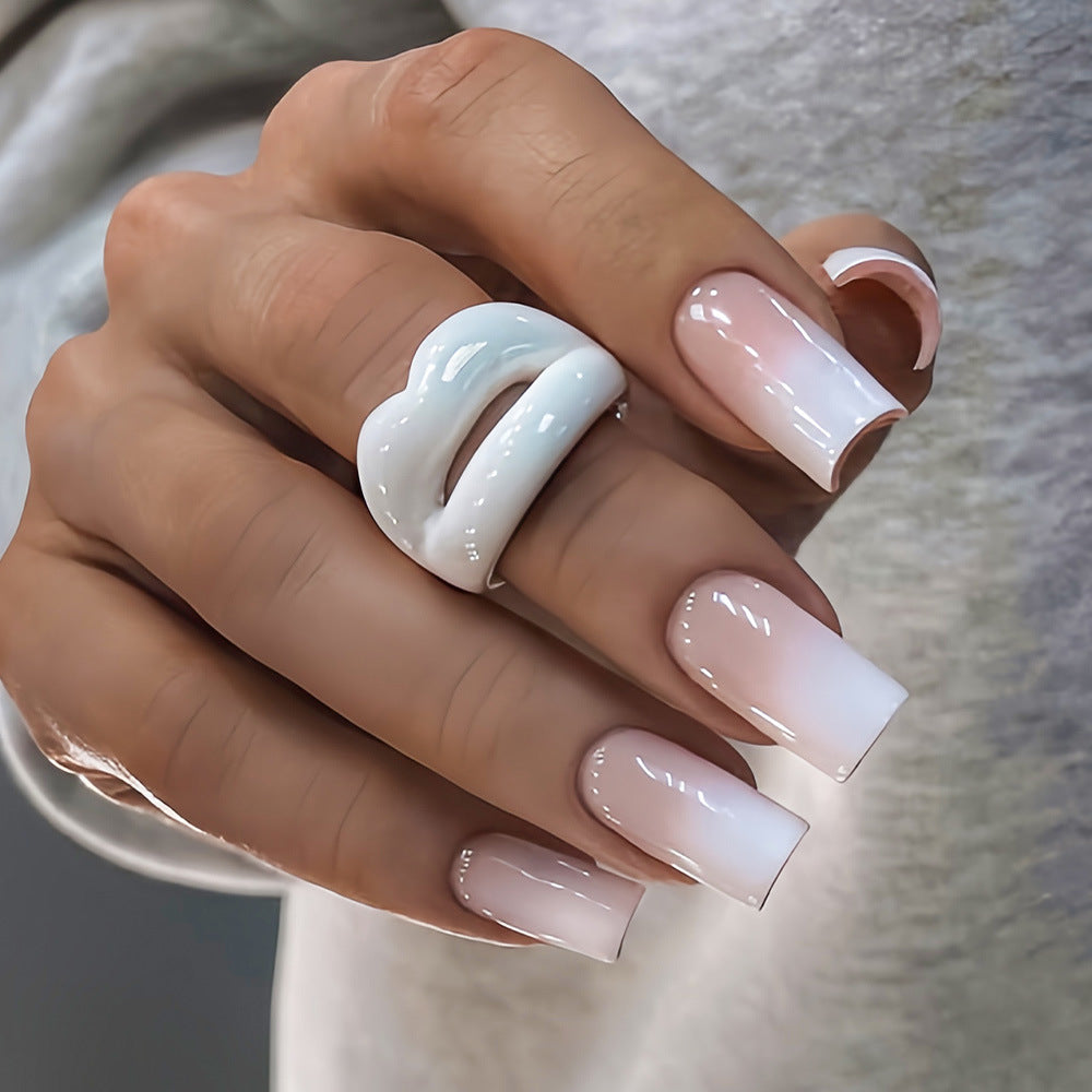 Chic Elegance Medium Square Gradient Pink Press On Nail Set with Glossy Finish