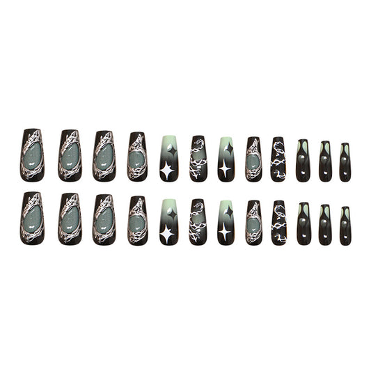 Set of black and gray nail art designs on a white background
