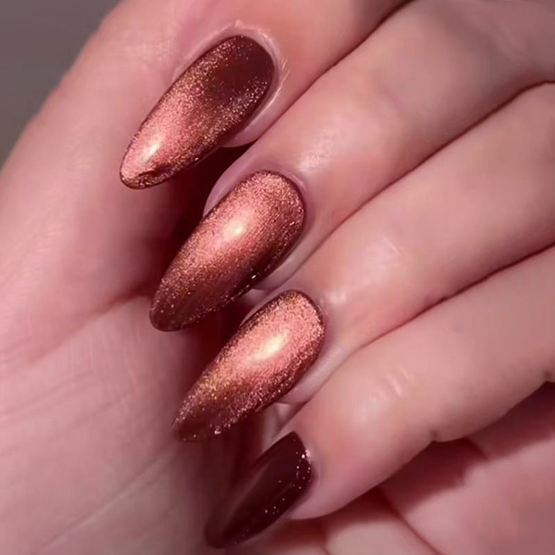 Glowing Ember Chic Long Almond Shaped Metallic Copper Press On Nail Set