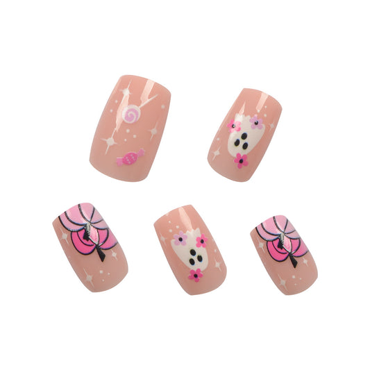 Candyland Dreams Long Square Pink Press On Nails with Whimsical Unicorn and Floral Designs