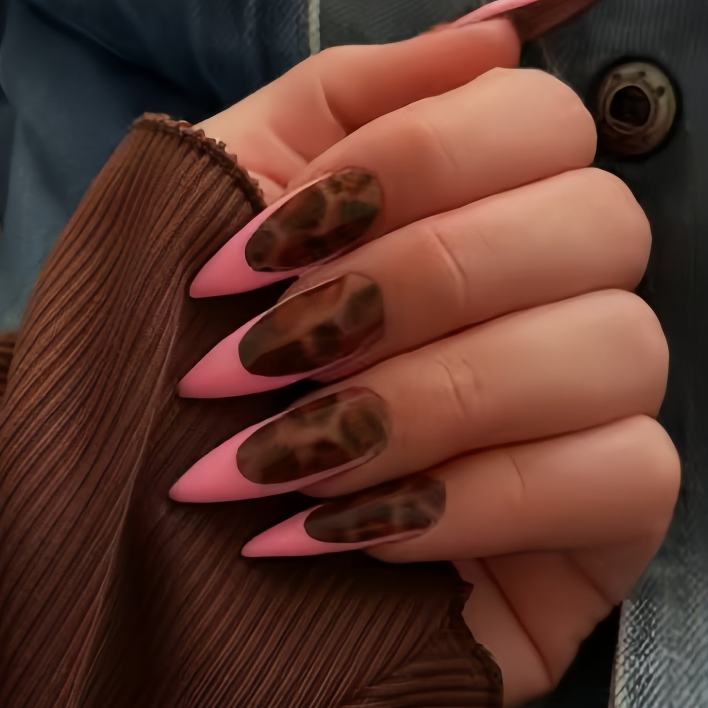 Wild Safari Glam Long Stiletto Pink and Brown Animal Print Press On Nail Set