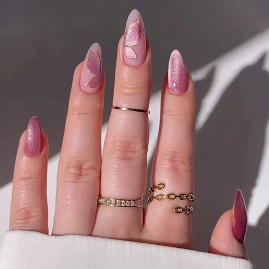Glamorous Elegance Long Almond Pink with Sparkling Accent Press On Nail Set