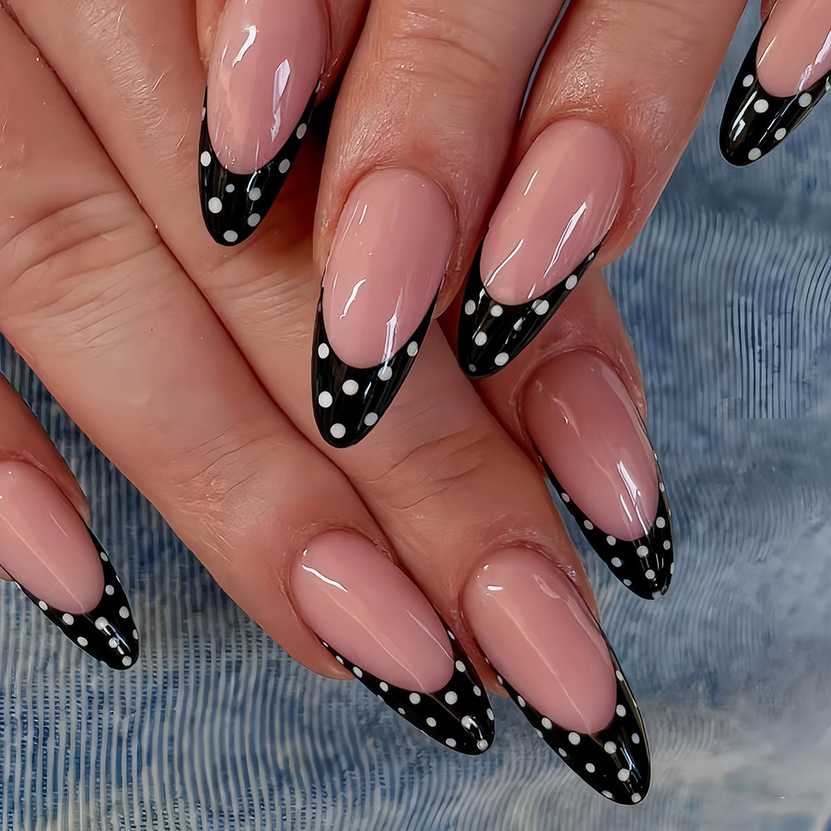 Chic Polka Dot Medium Almond Black and White Press On Nail Set