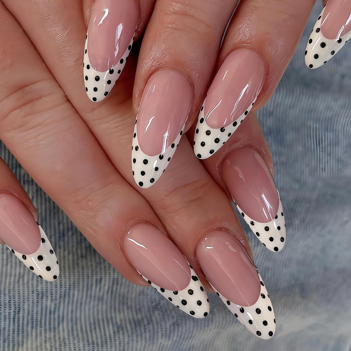 Chic Polka Dot Medium Almond Pink and White Nail Set