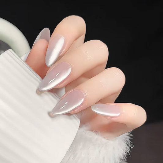Ethereal Elegance Short Almond Pointed Gradient Pink Press on Nail Set with Iridescent Shine