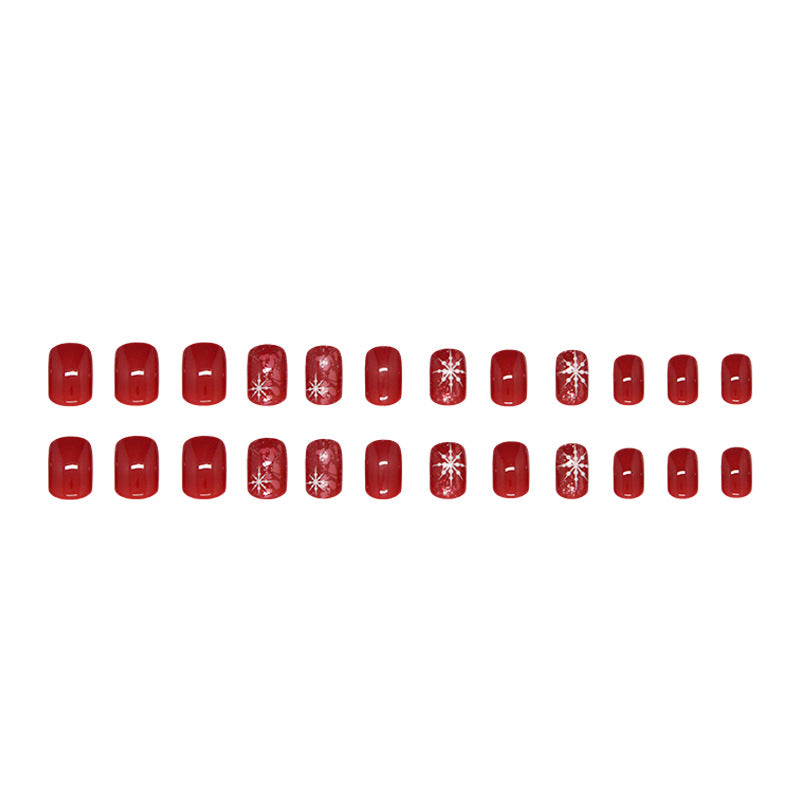 Winter Wonderland Red Short Squoval Press On Nail Set with Sparkling Snowflake Design