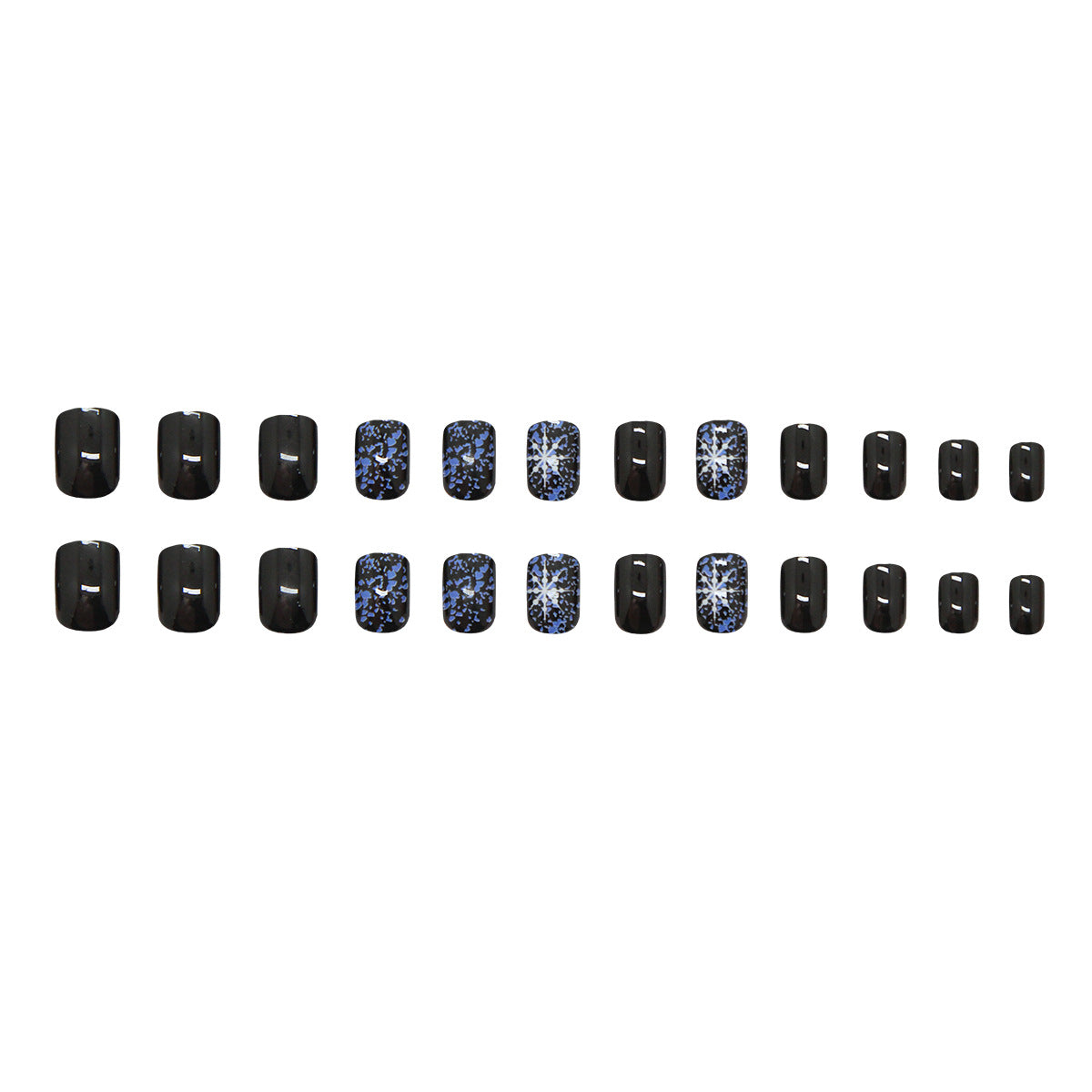 Celestial Elegance Short Square Black and Blue Stellar Sparkle Press On Nail Set