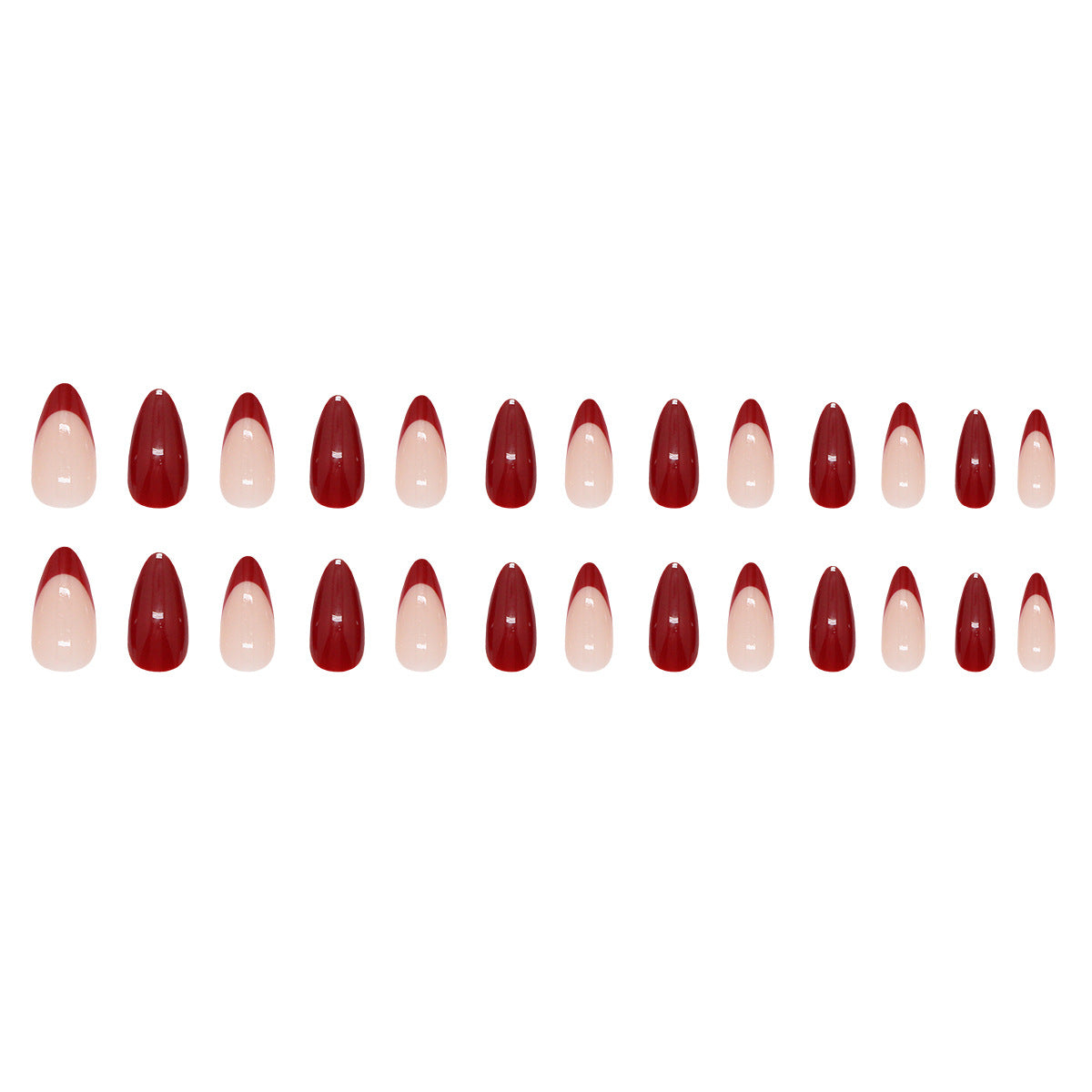 Glamorous Elegance Prime Medium Almond Length Bold Burgundy Color with Stylish French Tip Design Press On Nail Set